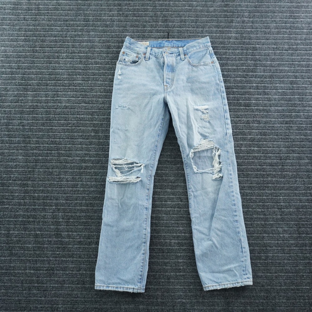 Levi's Premium 501 '90s Jeans Womens 25 Light Blue Distressed Straight Leg Denim